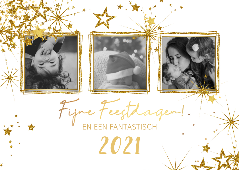 Kerst modern kerstkaart met 3 foto's en vele sterren 2020 - Kerstkaarten Kerstkaarten - Kerst modern kerstkaart met 3 foto's en vele sterren 2020