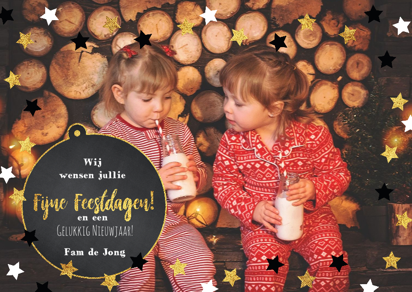 Kerst moderne foto kaart met sterren en krijtbord kerstbal - Kerstkaarten Kerstkaarten - Kerst moderne foto kaart met sterren en krijtbord kerstbal