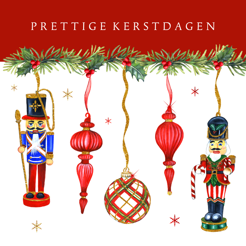 Kerstkaarten - Kerst notenkrakers en kerstballen