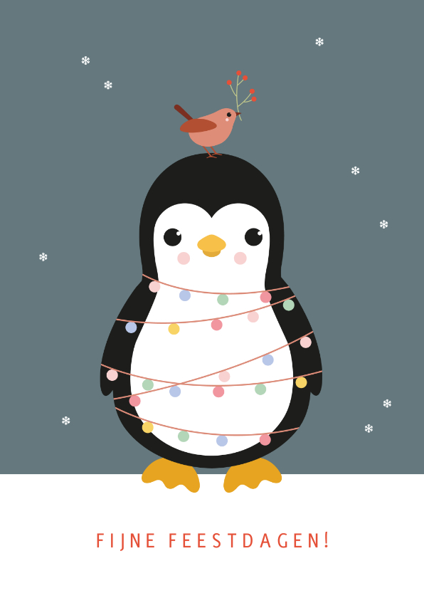 Kerst - Pinguin met lampjes - Kerstkaarten Kerstkaarten - Kerst - Pinguin met lampjes