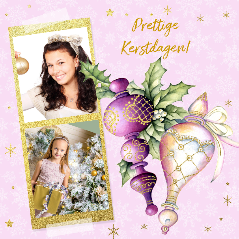 Kerst purple kerstballen hulst - Kerstkaarten Kerstkaarten - Kerst purple kerstballen hulst