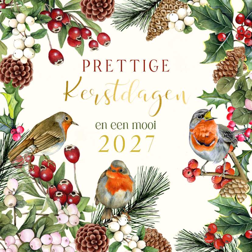 Kerst roodborstjes op takjes - Kerstkaarten Kerstkaarten - Kerst roodborstjes op takjes