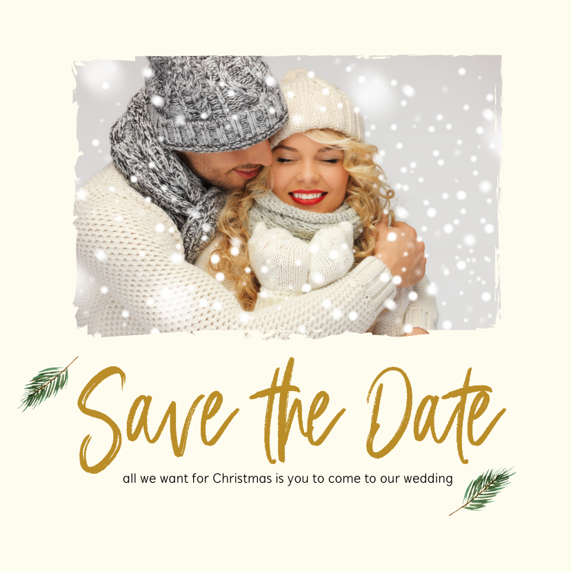 Kerst Save-the-Date kaart met foto en takjes - Kerstkaarten Kerstkaarten - Kerst Save-the-Date kaart met foto en takjes