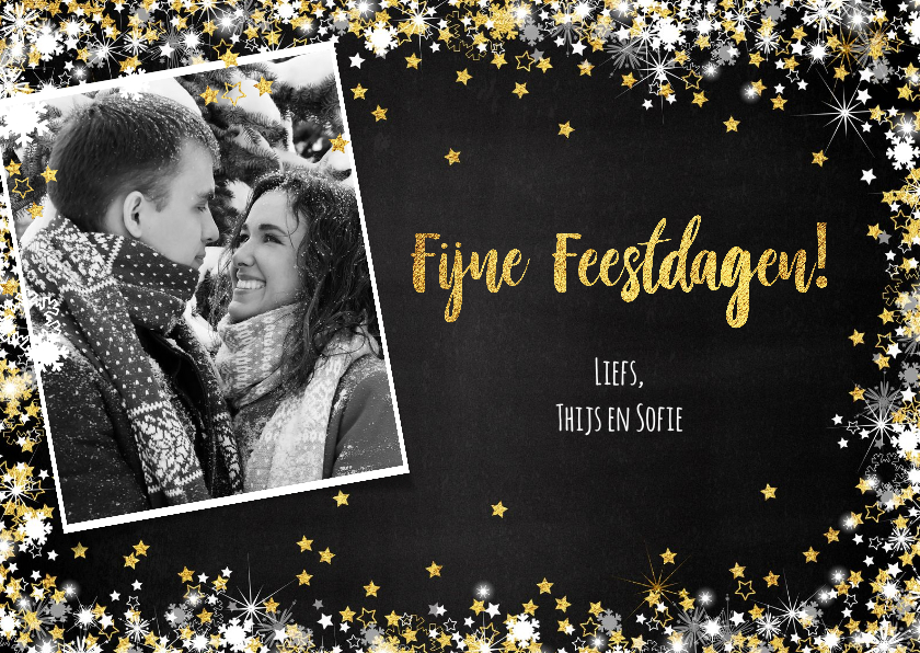 Kerst sfeervolle donkere fotokaart met vele sterren - Kerstkaarten Kerstkaarten - Kerst sfeervolle donkere fotokaart met vele sterren