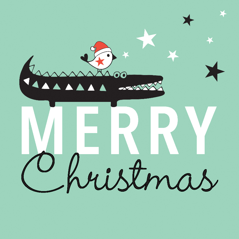 Kerst silhouet krokodil vogel mint - MW - Kerstkaarten Kerstkaarten - Kerst silhouet krokodil vogel mint - MW
