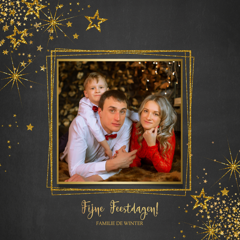 Kerst stijlvolle donkere foto kaart gouden sterren - Kerstkaarten Kerstkaarten - Kerst stijlvolle donkere foto kaart gouden sterren