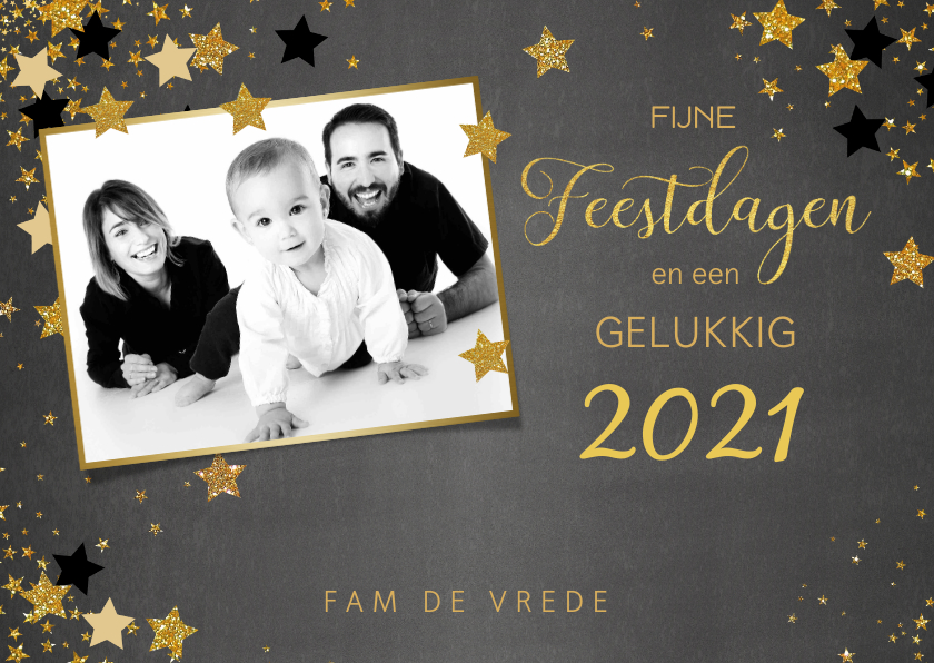 Kerst stijlvolle foto kaart krijtbord met sterren 2020 - Kerstkaarten Kerstkaarten - Kerst stijlvolle foto kaart krijtbord met sterren 2020