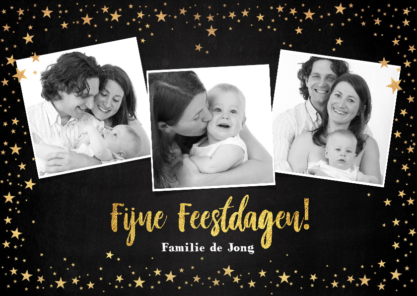 Kerst stijlvolle foto kaart met vele goudkleurige sterretjes - Kerstkaarten Kerstkaarten - Kerst stijlvolle foto kaart met vele goudkleurige sterretjes