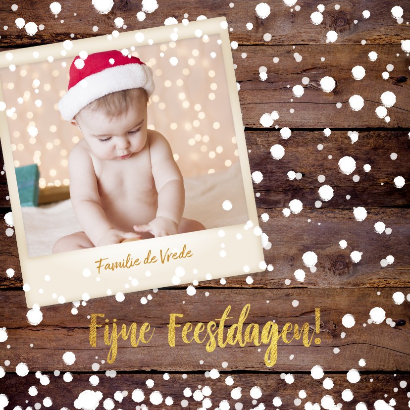 Kerst stoere winterse fotokaart houtprint en sneeuwvlokken - Kerstkaarten Kerstkaarten - Kerst stoere winterse fotokaart houtprint en sneeuwvlokken
