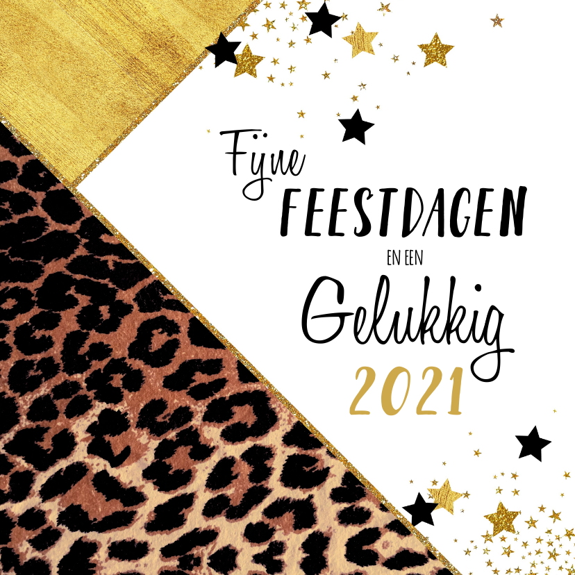 Kerst trendy kerstkaart met panterprint en sterren 2020 - Kerstkaarten Kerstkaarten - Kerst trendy kerstkaart met panterprint en sterren 2020