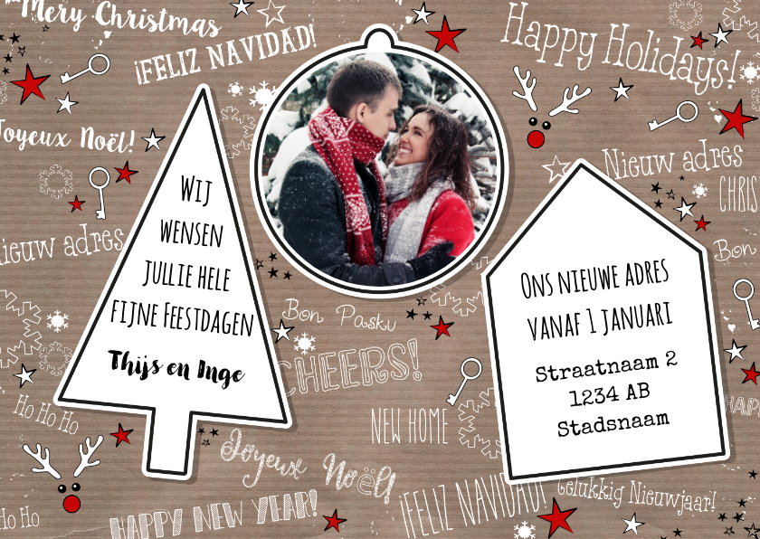 Kerst trendy verhuiskaart kraft- en handletteringstijl - Kerstkaarten Kerstkaarten - Kerst trendy verhuiskaart kraft- en handletteringstijl