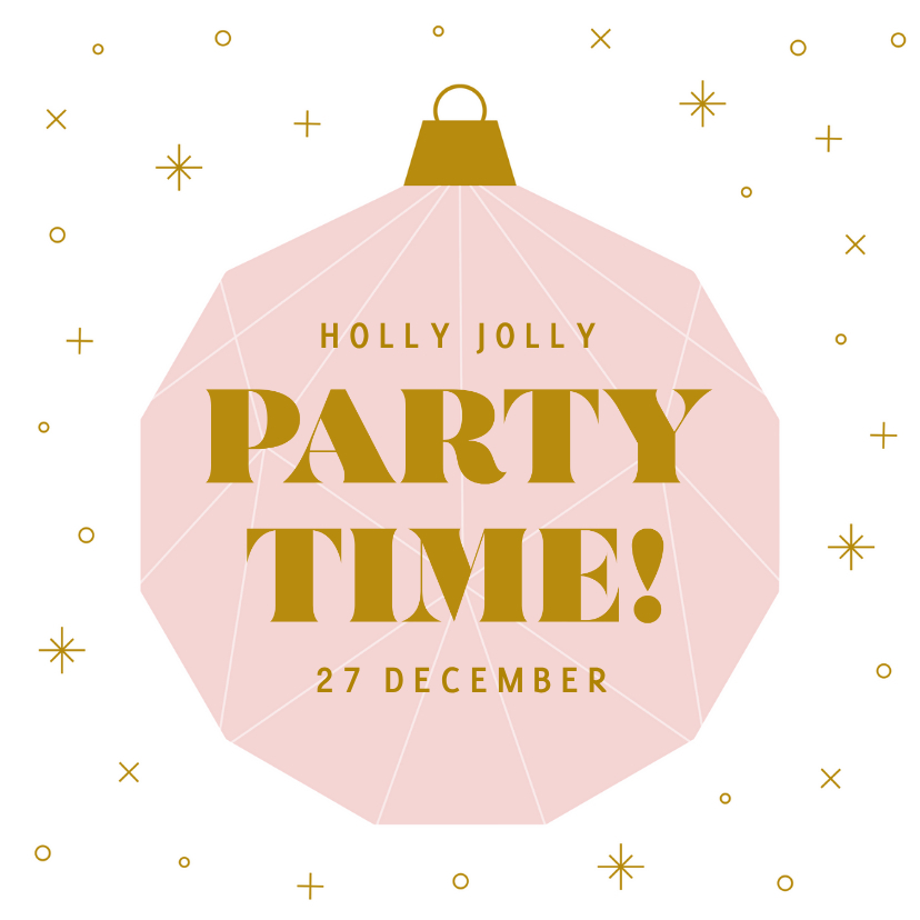 Kerst uitnodiging party time met roze kerstbal - Kerstkaarten Kerstkaarten - Kerst uitnodiging party time met roze kerstbal