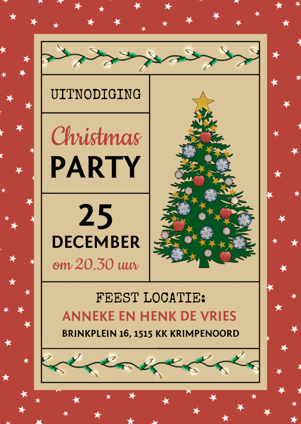 Kerstkaarten - Kerst uitnodiging voor Christmas Party met kerstboom