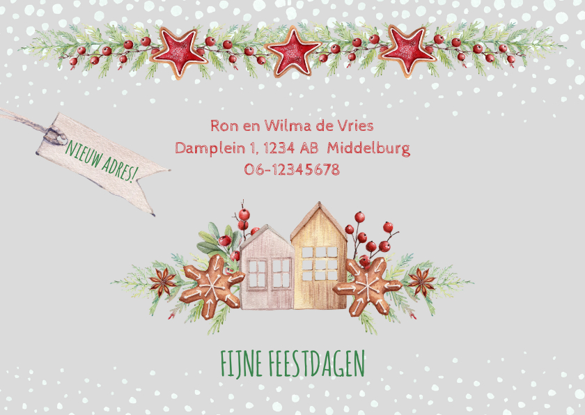 Kerst-verhuiskaart huisjes met kerstkoekjes - Kerstkaarten Kerstkaarten - Kerst-verhuiskaart huisjes met kerstkoekjes