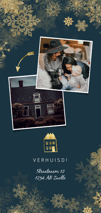 Kerstkaarten - Kerst-verhuiskaart met gouden accenten en foto's