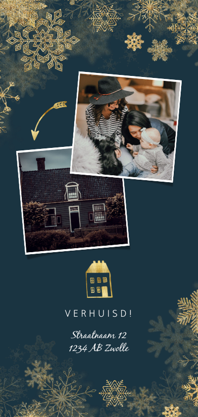 Kerst-verhuiskaart met gouden accenten en foto's - Kerstkaarten Kerstkaarten - Kerst-verhuiskaart met gouden accenten en foto's