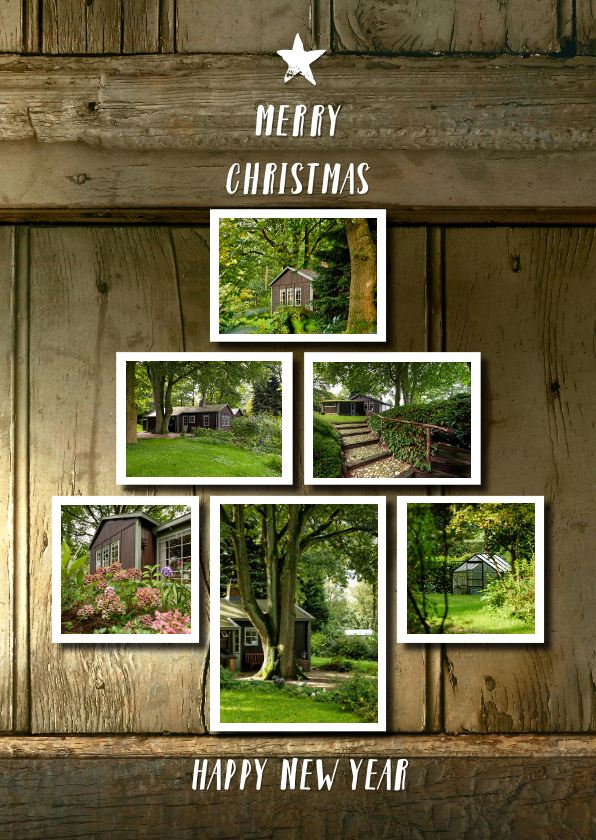 Kerst verhuiskaart op hout achtergrond - Kerstkaarten Kerstkaarten - Kerst verhuiskaart op hout achtergrond