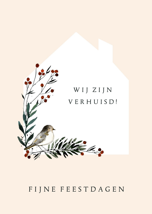 Kerst-verhuiskaart pastel vogel - Kerstkaarten Kerstkaarten - Kerst-verhuiskaart pastel vogel