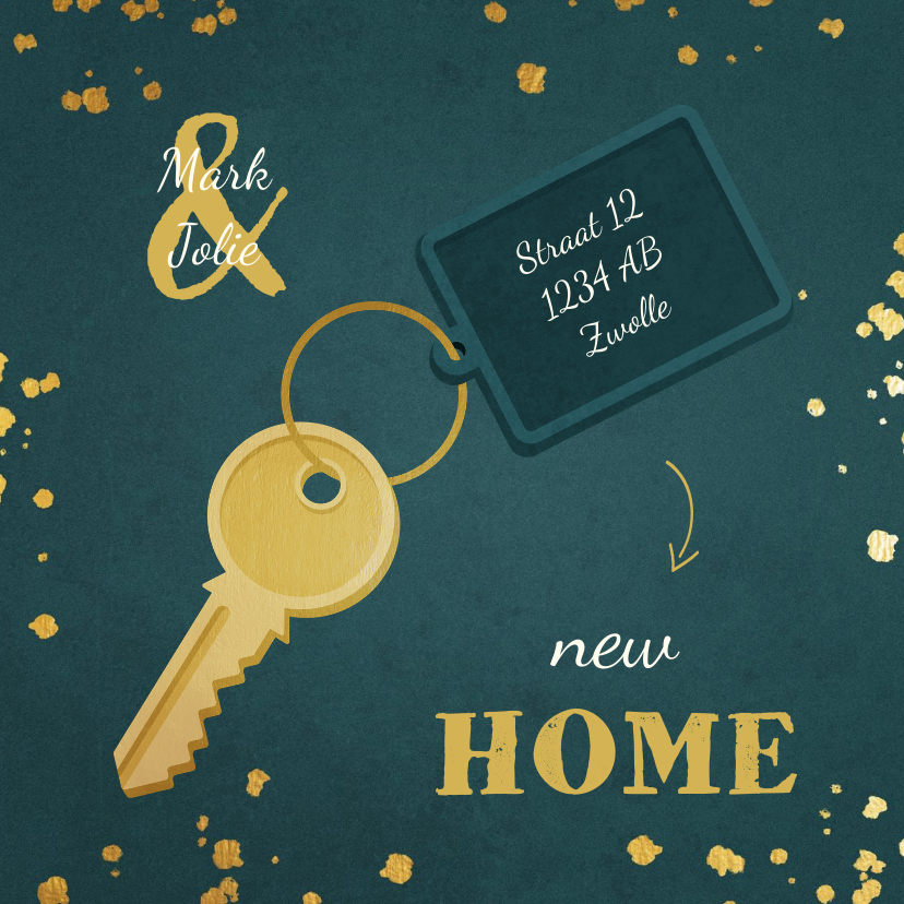 Kerst-verhuiskaart sleutel met label new home - Kerstkaarten Kerstkaarten - Kerst-verhuiskaart sleutel met label new home