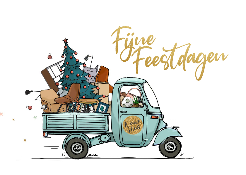Kerst verhuiskaart Vespa ape av - Kerstkaarten Kerstkaarten - Kerst verhuiskaart Vespa ape av