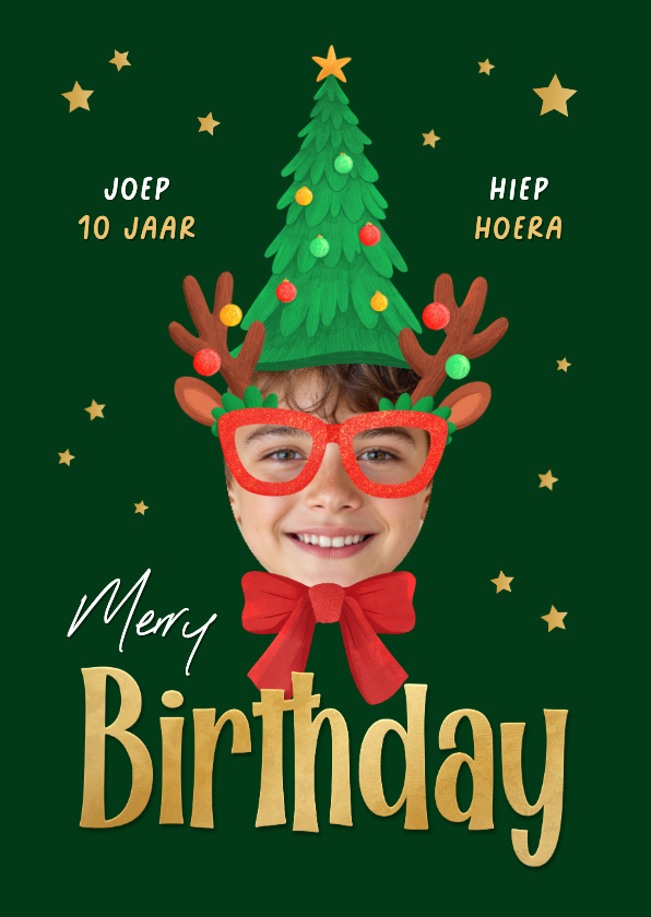 Kerstkaarten - Kerst verjaardagskaart foto merry birthday grappig kerstboom