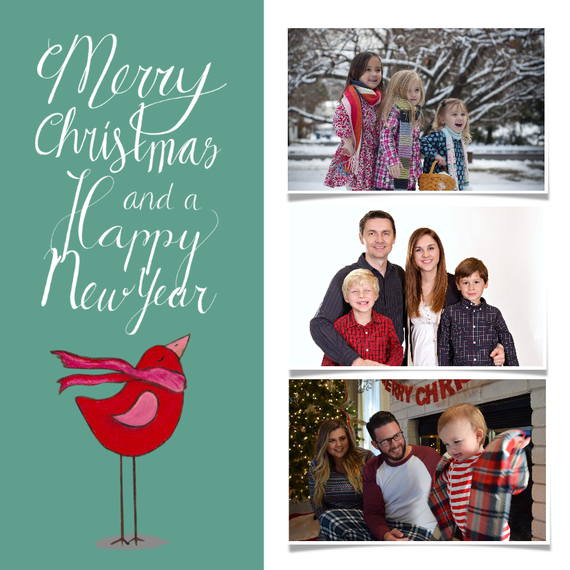 Kerst vogel handlettering fotokaart - Kerstkaarten Kerstkaarten - Kerst vogel handlettering fotokaart