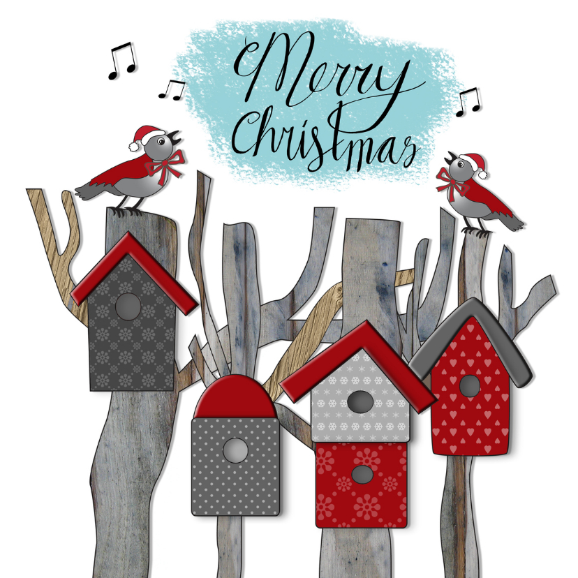 Kerst vogelhuisjes - Kerstkaarten Kerstkaarten - Kerst vogelhuisjes