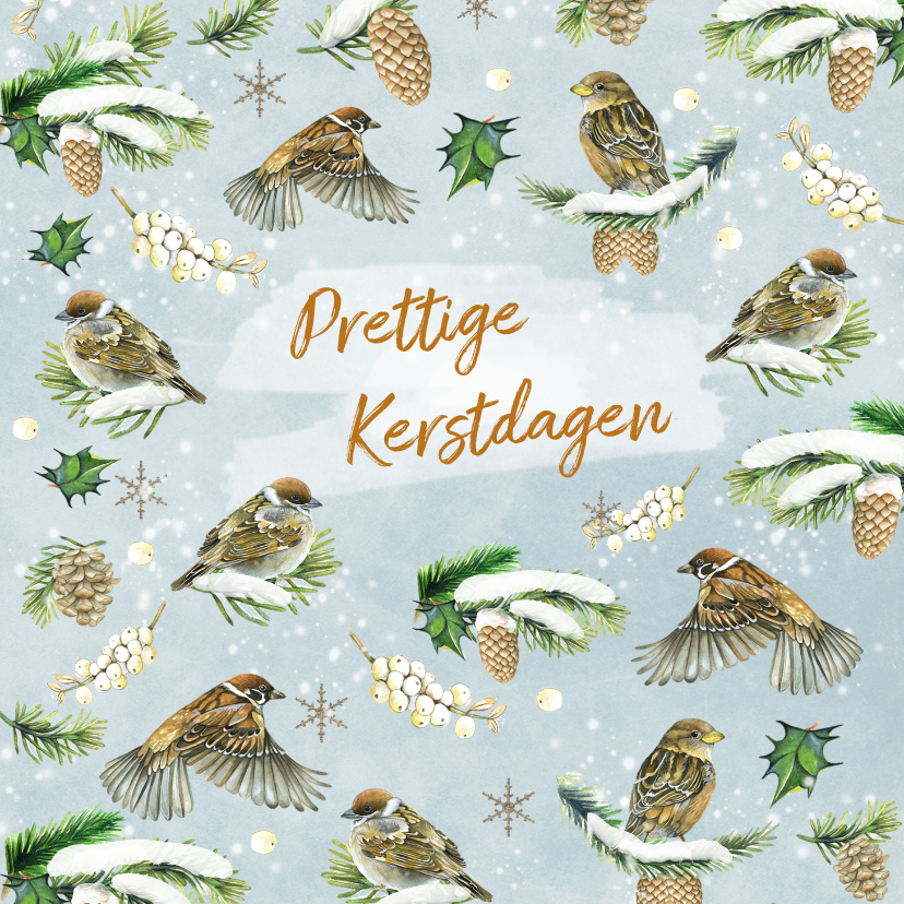 Kerstkaarten - Kerst vogeltjes in de sneeuw