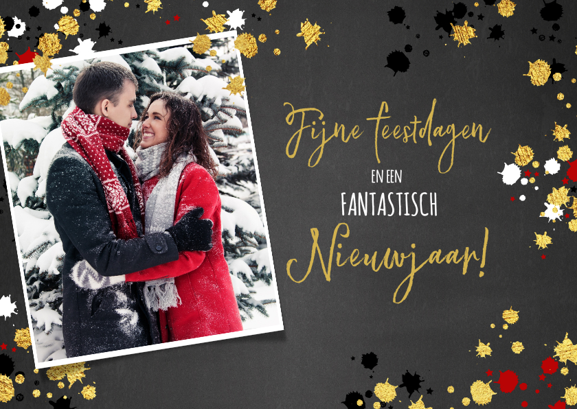 Kerst vrolijke fotokaart krijtbord met goud elementen - Kerstkaarten Kerstkaarten - Kerst vrolijke fotokaart krijtbord met goud elementen