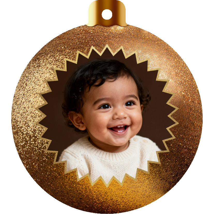 Kerstbal fotokaart glitter baby fotohanger - Kerstkaarten Kerstkaarten - Kerstbal fotokaart glitter baby fotohanger