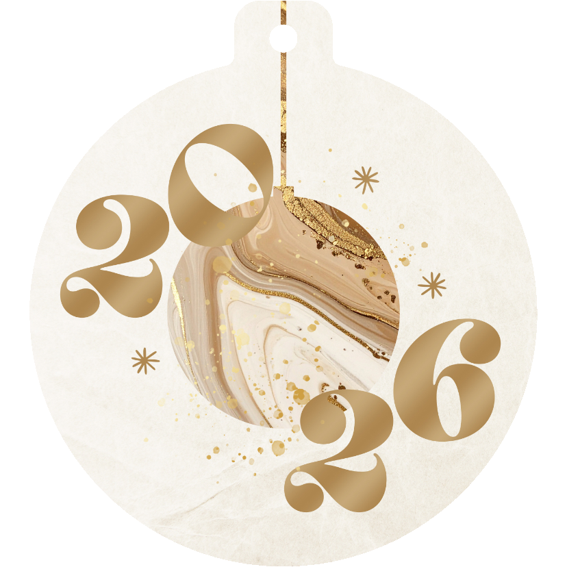 Kerstkaarten - Kerstbal kerstkaart 2026 met marmeren bal