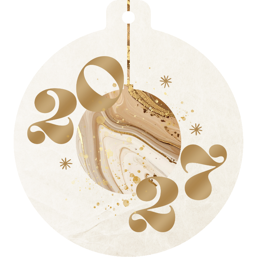 Kerstbal kerstkaart 2027 met marmeren bal - Kerstkaarten Kerstkaarten - Kerstbal kerstkaart 2027 met marmeren bal
