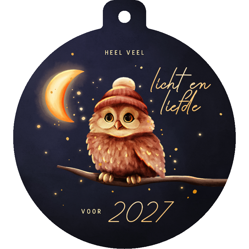 Kerstbal kerstkaart uiltje licht en liefde voor 2027 - Kerstkaarten Kerstkaarten - Kerstbal kerstkaart uiltje licht en liefde voor 2027