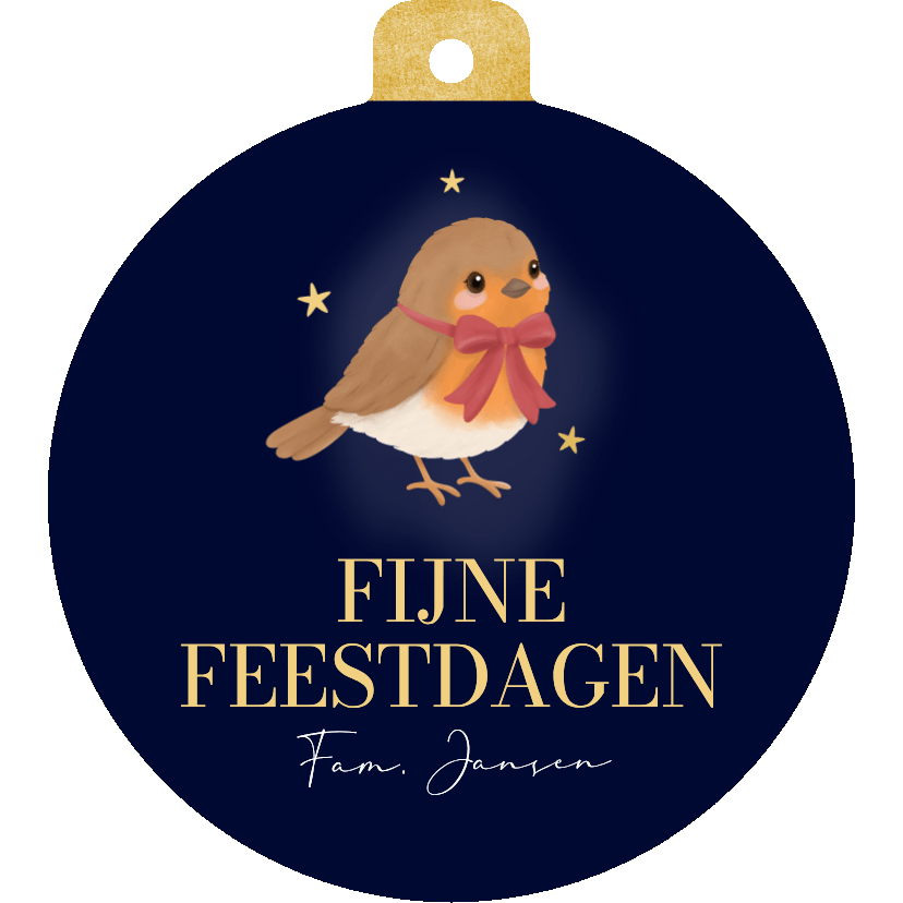 Kerstkaarten - Kerstbal kerstkaartje  donkerblauw met roodborstje