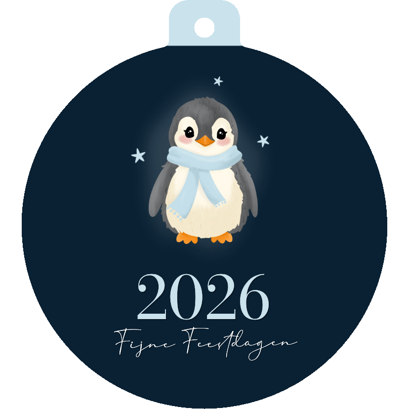 Kerstkaarten - Kerstbal kerstkaartje met schattige pinguin donkerblauw