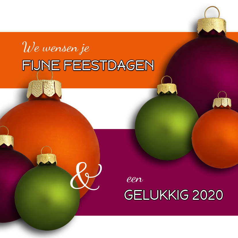 Kerstkaart Kerstballen paars oranje groen 2020 - Kerstkaarten Kerstkaarten - Kerstkaart Kerstballen paars oranje groen 2020