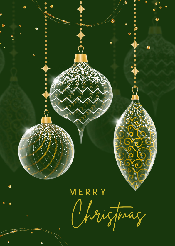 Kerstballen glas-goud op donkergroen - Kerstkaarten Kerstkaarten - Kerstballen glas-goud op donkergroen