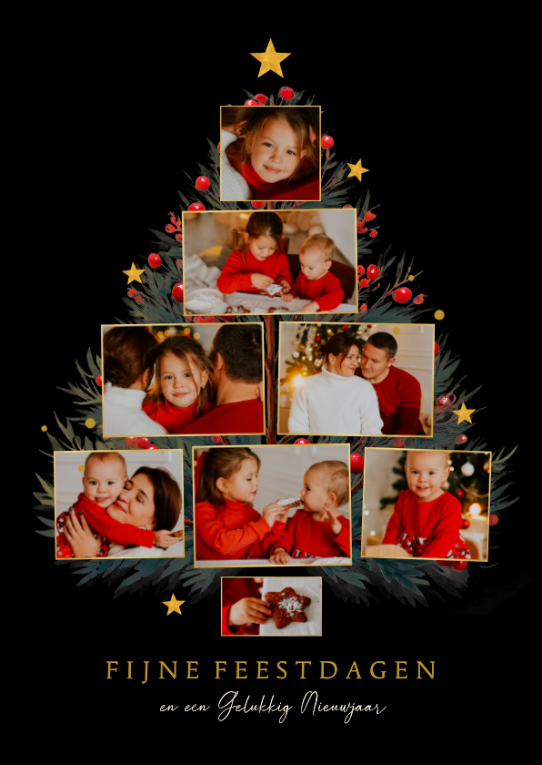 Kerstboom fotocollage met takjes en sterren - Kerstkaarten Kerstkaarten - Kerstboom fotocollage met takjes en sterren
