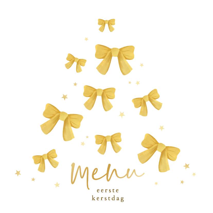 Kerstkaarten - Kerstboom vorm menukaart kerst strikjes sterren goud