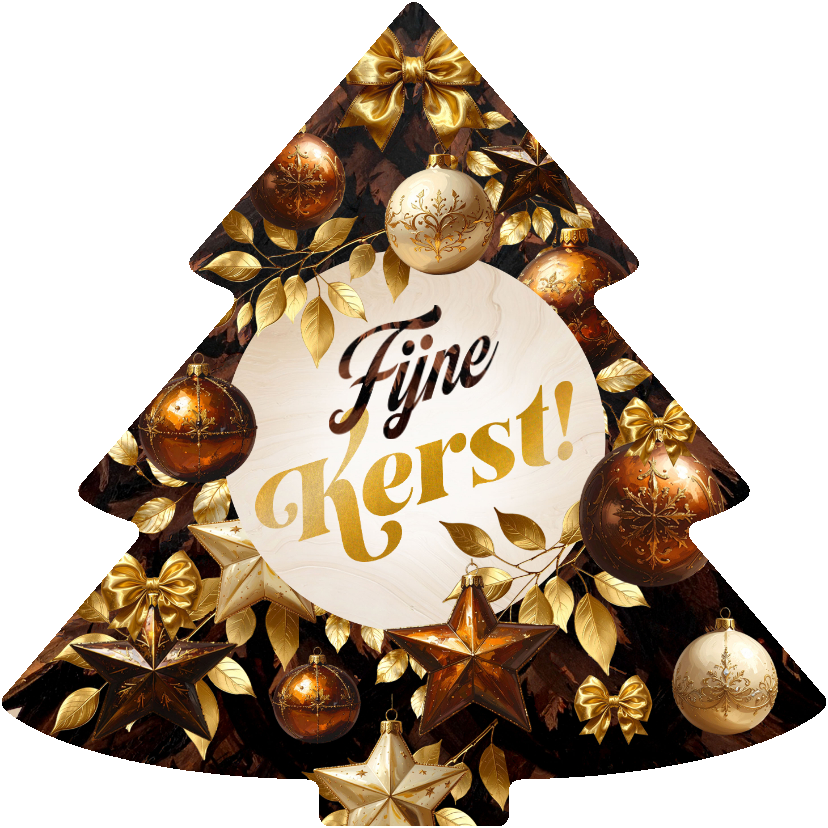 Kerstkaarten - Kerstboomvorm kerstkaart bruine takken, kerstballen sterren