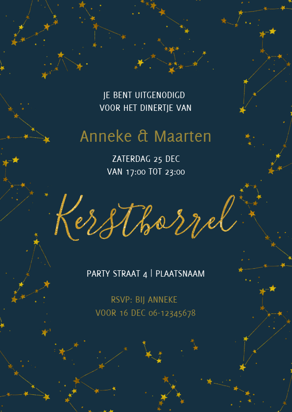 Kerstborrel sterren nacht - Kerstkaarten Kerstkaarten - Kerstborrel sterren nacht