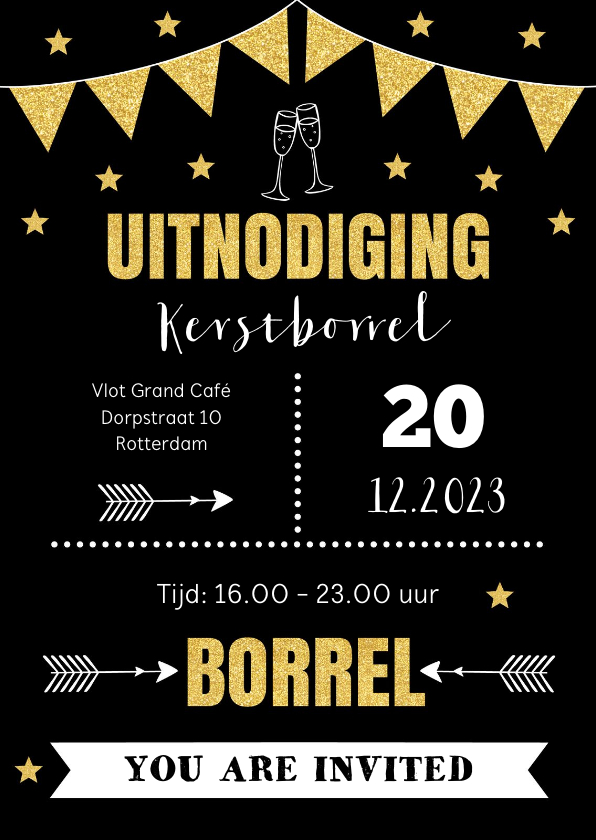 Kerstborrel uitnodiging typografie goudlook - Kerstkaarten Kerstkaarten - Kerstborrel uitnodiging typografie goudlook