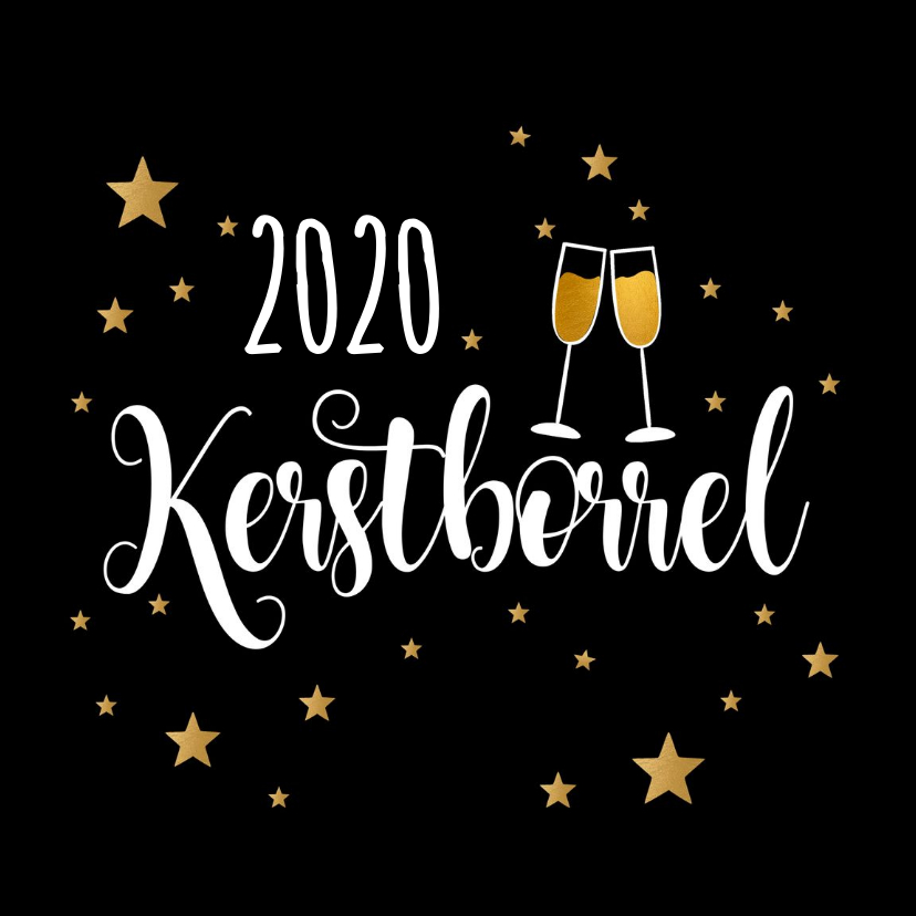 Kerstborrel zwart goudlook champagne - Kerstkaarten Kerstkaarten - Kerstborrel zwart goudlook champagne