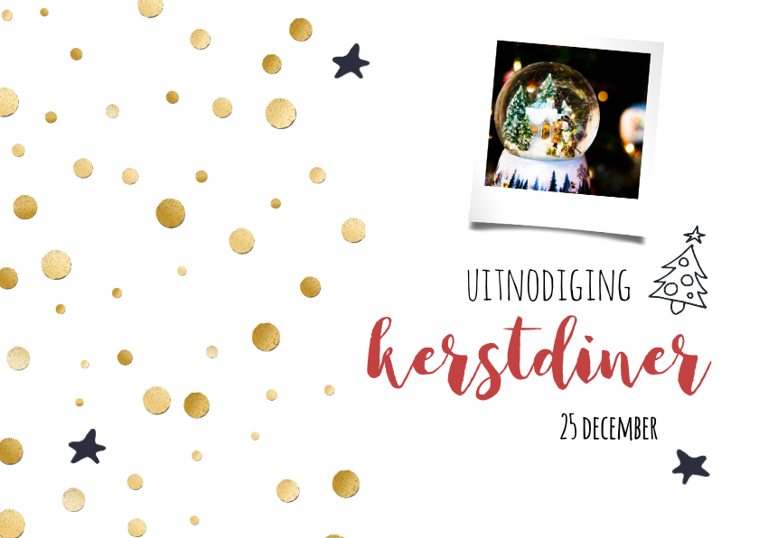 Kerstdiner goud/zwart wit - Kerstkaarten Kerstkaarten - Kerstdiner goud/zwart wit