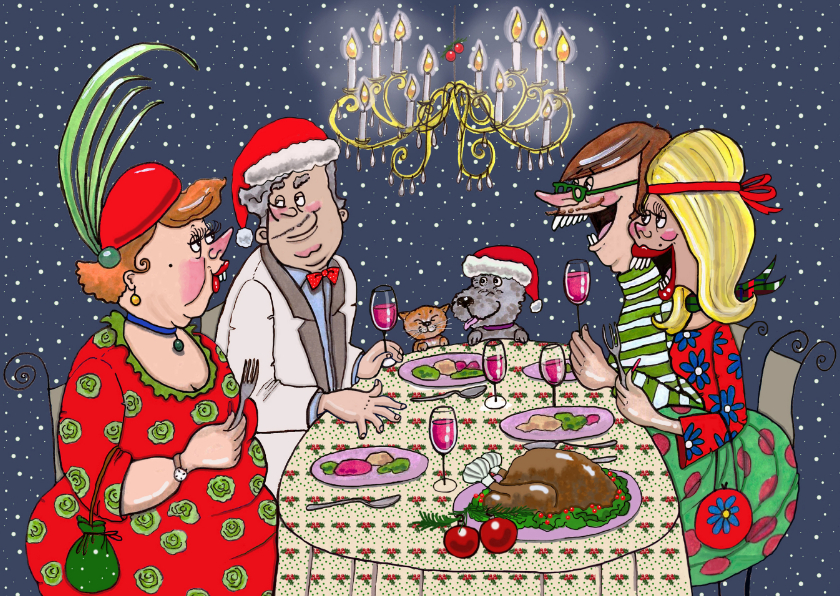 Kerstdiner kroonluchter - Kerstkaarten Kerstkaarten - Kerstdiner kroonluchter