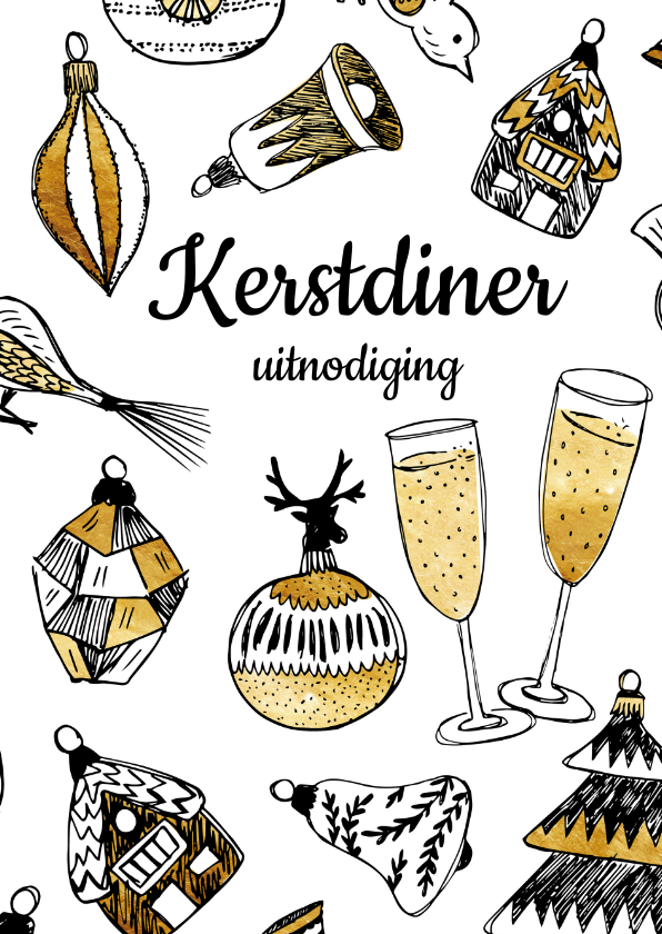 Kerstdiner tekening kerstballen - Kerstkaarten Kerstkaarten - Kerstdiner tekening kerstballen