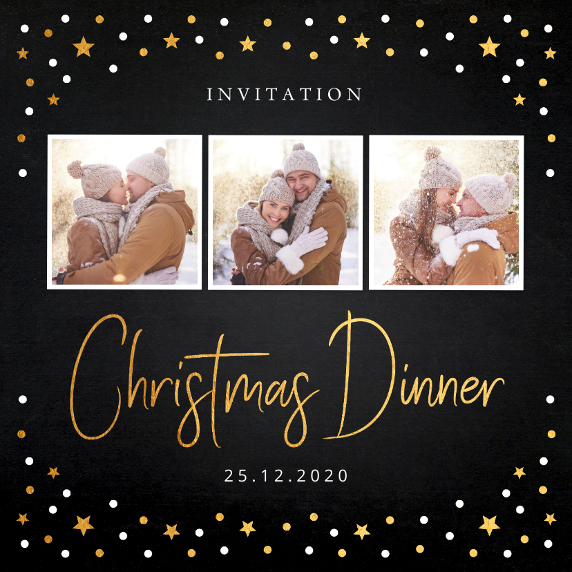 Kerstdiner uitnodiging foto confetti - Kerstkaarten Kerstkaarten - Kerstdiner uitnodiging foto confetti
