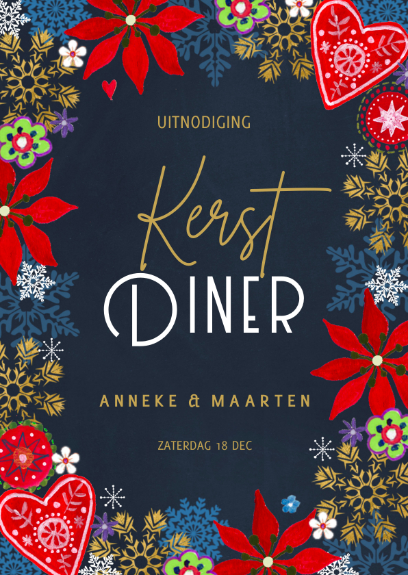 Kerstdiner uitnodiging Goud - Kerstkaarten Kerstkaarten - Kerstdiner uitnodiging Goud