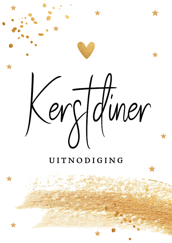Kerstdiner uitnodiging met gouden confetti en brush - Kerstkaarten Kerstkaarten - Kerstdiner uitnodiging met gouden confetti en brush