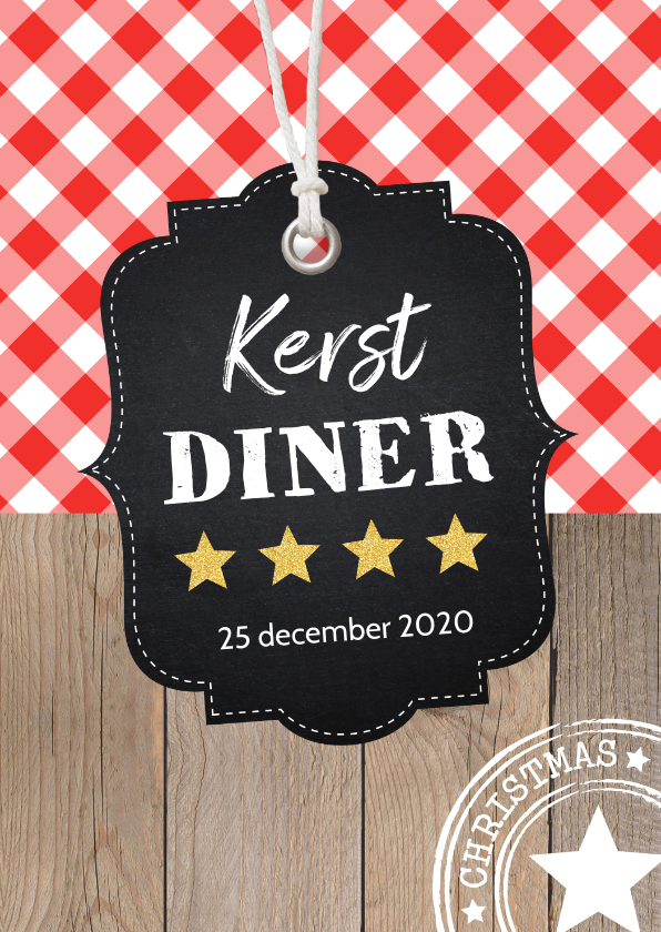 Kerstdiner uitnodiging rode ruit houtlook - Kerstkaarten Kerstkaarten - Kerstdiner uitnodiging rode ruit houtlook